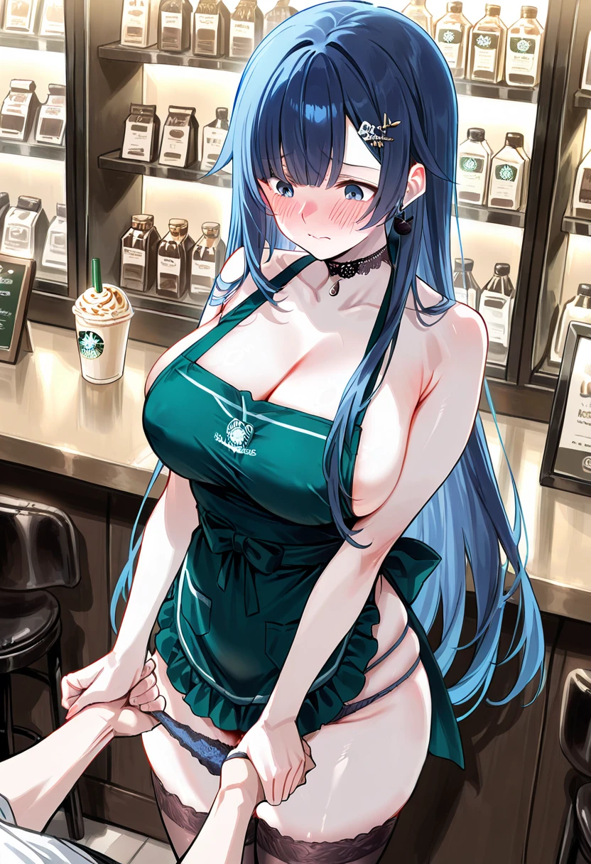 Absurd resolution, high resolution, (masterpiece:1.4), ultra-detailed, 1girl, wide-angle lens distortion, shy, sexy sitting, from above, sexual invite expression, in the cashier, thighs, hand between legs, have to pee, leg together, cute, heavy breathing, ,ruan mei from honkai star rail, squishy thighs, masturbating, wavy mouth, closed mouth, close eye, squishy thighs, squishy boob