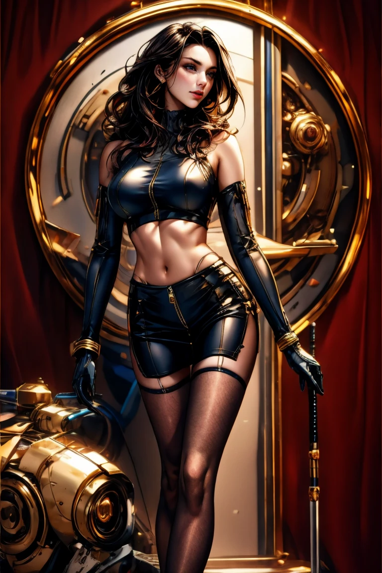 ((Masterpiece)), ((Best quality)), ((Light_scene, moonlight):1.0). a woman, 30 years old, (feminine beauty), ((Perfect_Skin)), fair and tanned skin, with a healthy appearance, ((Perfect_Skin): 1.2), (Perfect_Face), (face and eye proportions in harmony), ( perfect_face:1.4), ((Long curly hair, light brown hair): 1.4), ((Seductive_Appearance)), Mysterious appearance, frightening and inviting at the same time, ((Seductive appearance): 1.0). Her name is Vendetta, a former government agent, genetically created to be a secret agent skilled in all espionage strategies, decided to rebel and now persecutes her creators