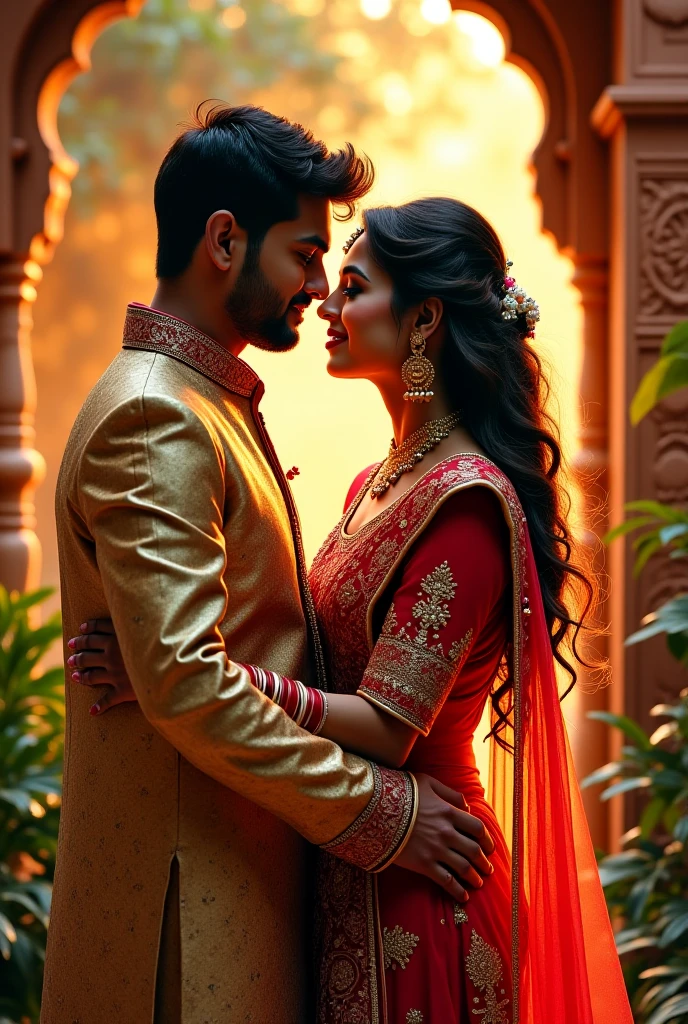 Indian women with saree with her husband