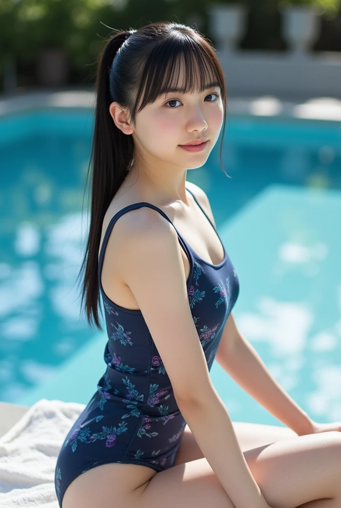image quality、8K、real live action、Raw photo、highest quality、masterpiece、18 year old girl、unparalleled beauty、young face、(((beautiful girl)))、water play、Blue sky