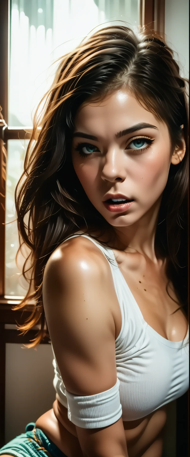 Sexy Female Plant VS Sexy Female Zombie midriff, cleavage, war zone,beautiful face,looking at viewer, sexy women ,realistic,celebrity women, hot women,(masterpiece, high quality:1.2) 2girls
