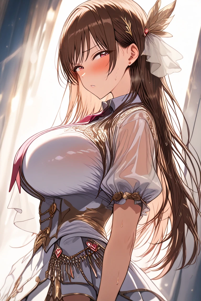 High resolution,masterpiece, highest quality, left red eye ,right yellow eye , smiling , (((nsfw))) , (((sex))) ,(((intercourse with a man))) , (((busty))), ((breast milk)) ,1girl,1boy,hetero, fat man, nipples, large breasts , penis ,censored , cum on breasts ,nipples visible through clothes ,sensual body, heart in the eyes , Her cheeks flushed, vaginal secretions , Brown hair , transparent blouse