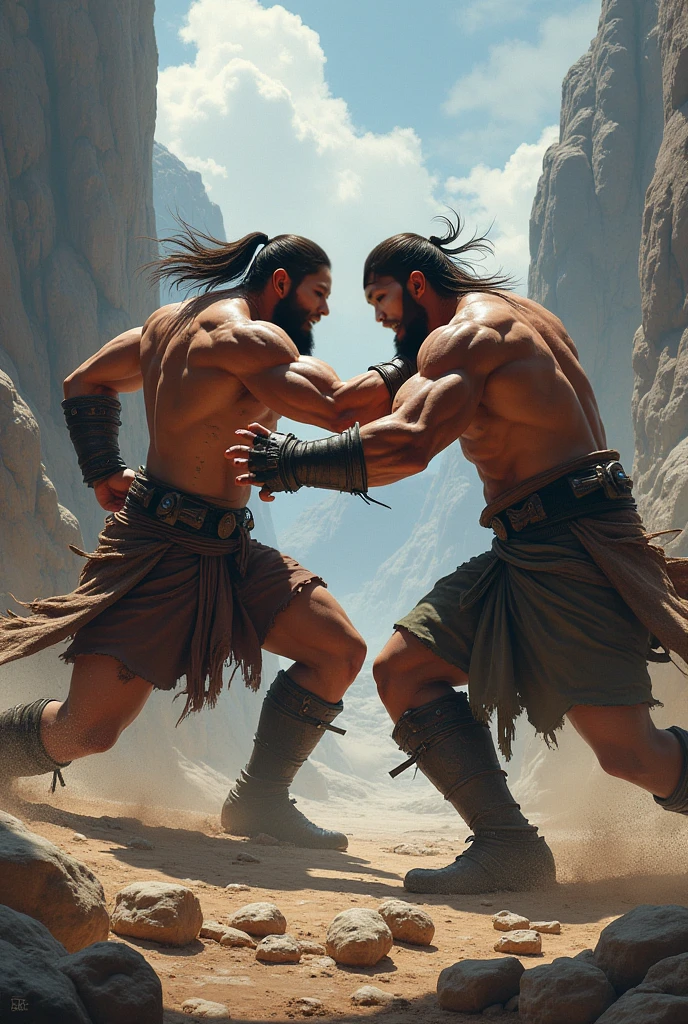 (homo sapiens vs neanderthals) & (prehistoric fight) & (prehistoric scenario), cinematic image, ultra-realistic, realistic scenery, detailed characters, dramatic lighting.
