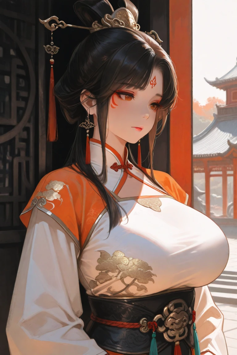 A woman in her fifties wearing a red and white kimono decorated with sunflowers, 古代Chinese Costumeを着て, Hanfu, palace , a girl in Hanfu, Traditional Chinese clothing, Ancient Chinese Princess, white Hanfu, Tang Dynasty, Wearing a luxurious silk cloak, Traditional Chinese, 古代Chinese Costumeを着て, Chinese Costume, Wearing gorgeous silk clothing, Empress of China, Ancient Chinese Beauties She exposes her nipples