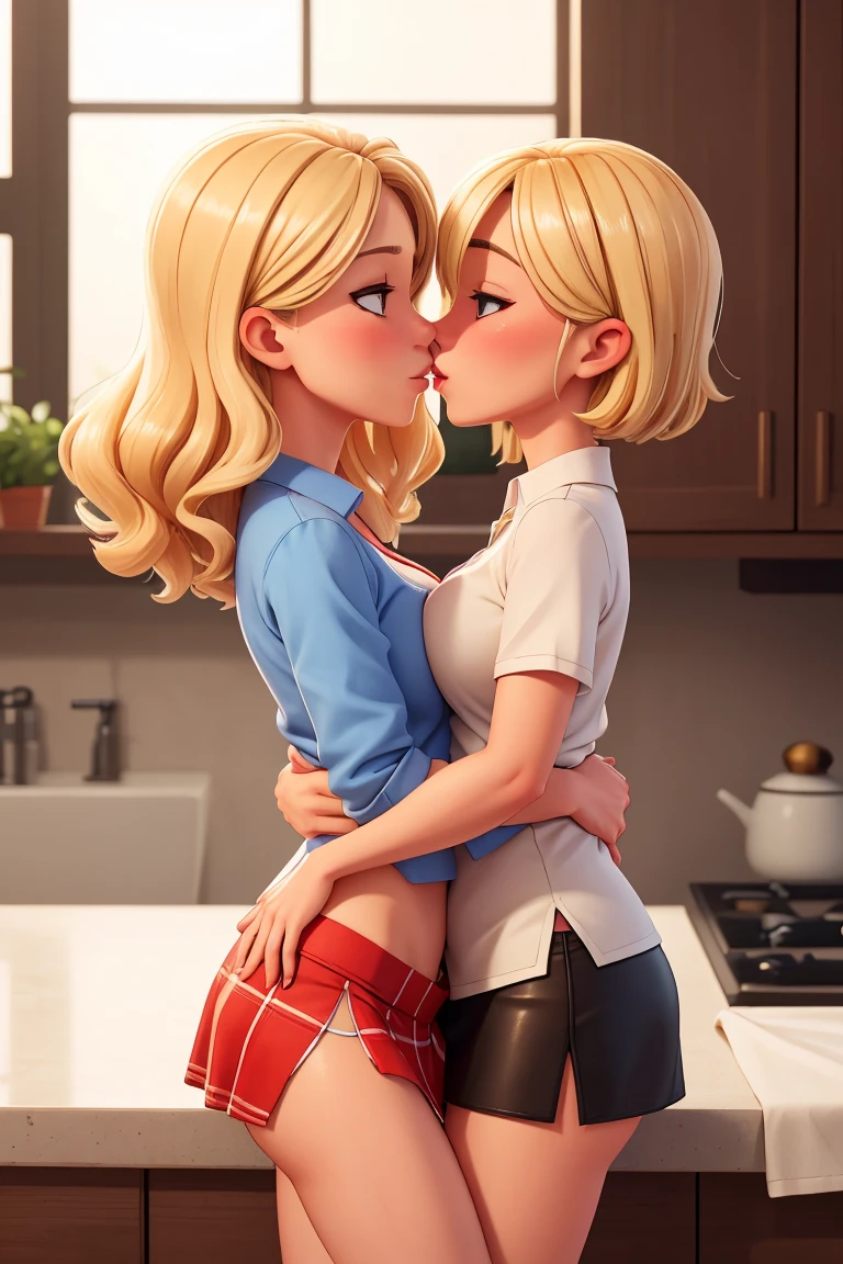 nsfw, ((2 girls making out)), ????, chubby body, flat chest, (blonde hair with dark roots), (wavy bob hair), (high detail skin texture), (high detail face), ((masterpiece)), ((best quality)), ((high detail)), , rim lighting, cinematic lighting, RAW photograph, Carl Zeiss 85mm F/1.4, by Ellen Von Unwerth, subtly smiling, ??????? with sexy underwear