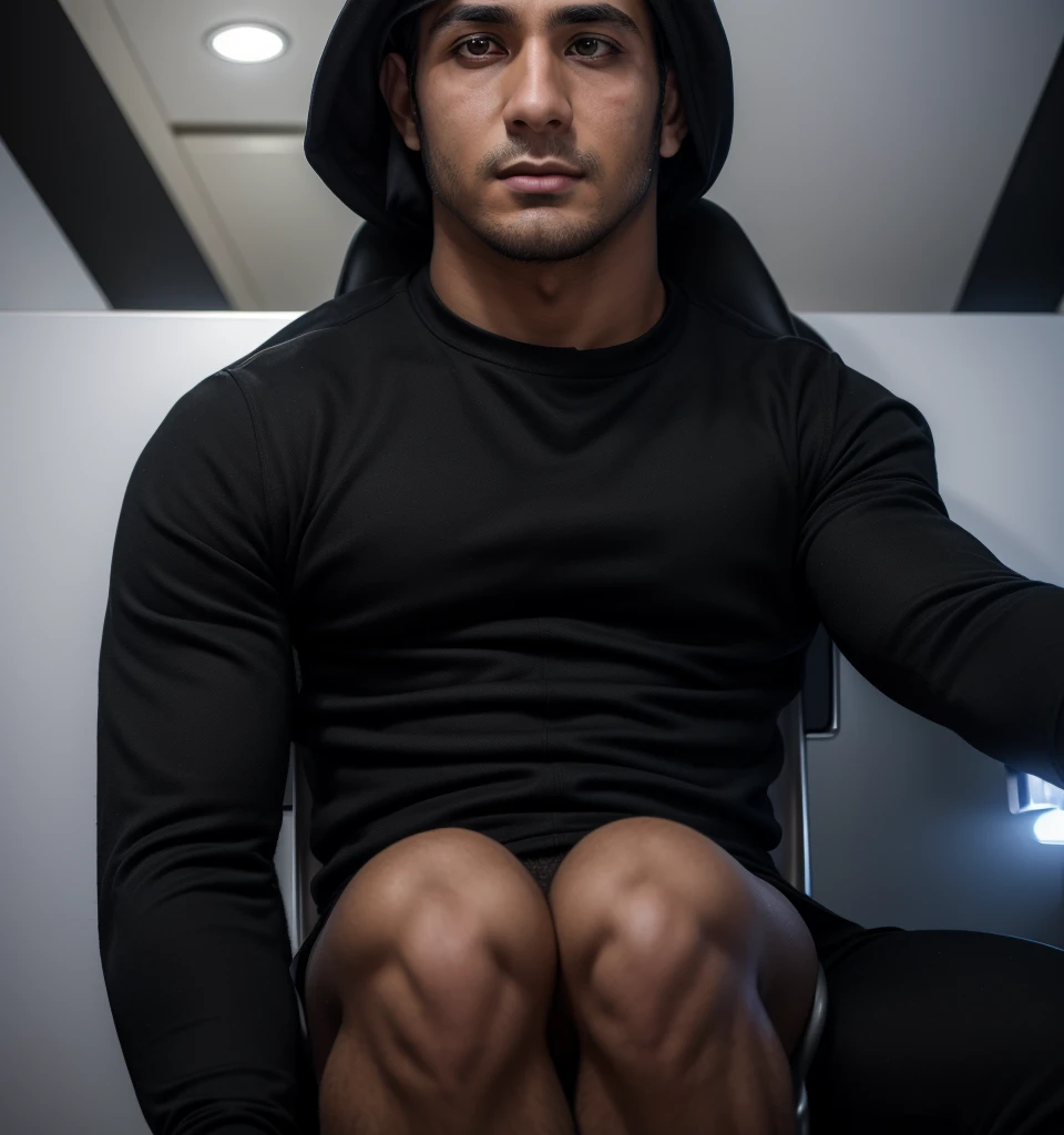 40 years old,One Man,Faces of the Turks、Black Suit,Gym、Sit on the machine with your legs wide open、muscle、chest hair、pubic hair、Solid system、Sweat、Gay ,Very Very Short Hair、Stubble,Handsome、The crotch area is bulging。Hermes Belt。