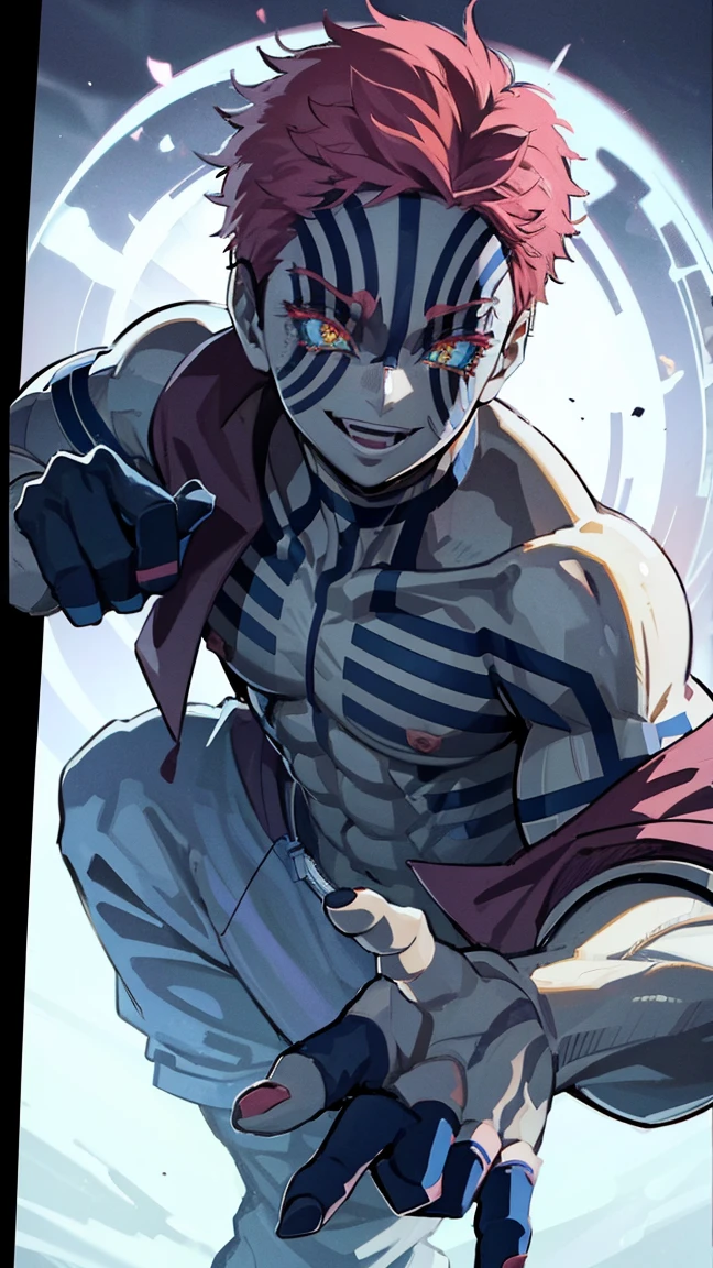 Akasa has no tattoos.., Smiling in NSFW positions ,man,3rd Waxing Demon ,Kimizunoyaba ,Excellent,Look at that scared face...,evil,Formidable,cold smile,(Set up the attack),The picture is detailed..,The fingers have beautiful details.,Beautiful fingers,เน้นย้ำBeautiful fingersNot distorted,Not distorted.,fist,(full body),Lunar effect,Blue magic circle around