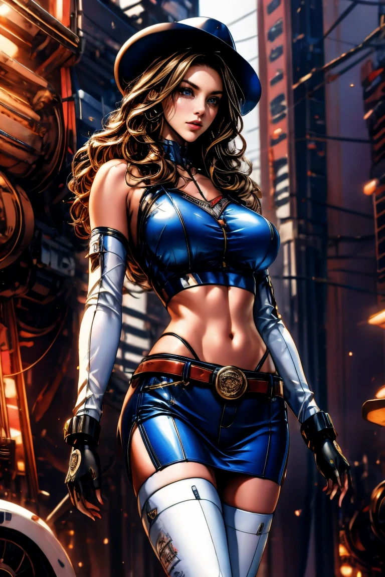 (((best final quality))), ssmile(((standing alone:1.2))),(((1 girl:1.2))),((((beautiful perfect woman)))),(((perfectbody detalhado, perfect finger detailed))),((((((final film poster)))))),(((to burst, close up))),((((detailed complicated machine)))),(((((mechanical genius))))),(((American comics))),(((extreme highlights))),(((extremely colorful, primary colours))),neckleace, super beautiful lady,(((Typography))),text, (Unbeatable masterpiece), (hiper HD),(CG 8k hyper-realistic), (((brave face))), (((breasts big))), (((hyper feminine))), (((musclegirl))), sexly girl, king of fighter,（straight hair with thin braids)), ((( sculptural body ))), (((1 girl))), garota de 25 anos com perfectbody,,Beautiful and well-groomed face,muscular body:1.2,solid color detailed jacket, (Head to thigh photos), Complex equipment, (((standing alone))), pirralha violent, ((())), sexly, pose de atitude, work of art, post-apocalypse, (((manga style))), bounty hunter, violent, Manic, the way you want, slenderbody, thin but strong, perfectbody, roupa moderna, advanced technology, neon, sleeves with vertical striped pattern, intricate background, (( cowboy shot )). intricate visual