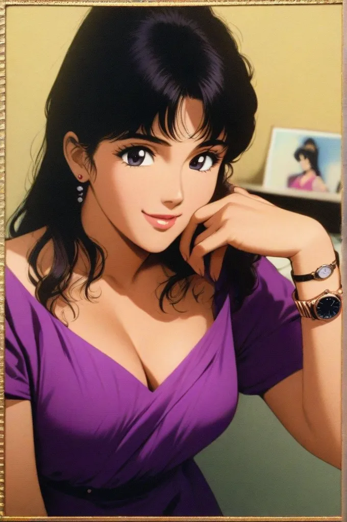 Anime girl sitting on a sofa with a necklace around her neck and winking, Anime atmosphere, Anime Style 4 k, 90s anime art style, Detailed portrait of an anime girl, Anime Style. 8k, Lo-fi art style, Anime Style mixed with fujifilm, 9 0 s Anime Aesthetics, Anime PostersMovie StillsPortrait, Anime Aesthetics, Earrings
