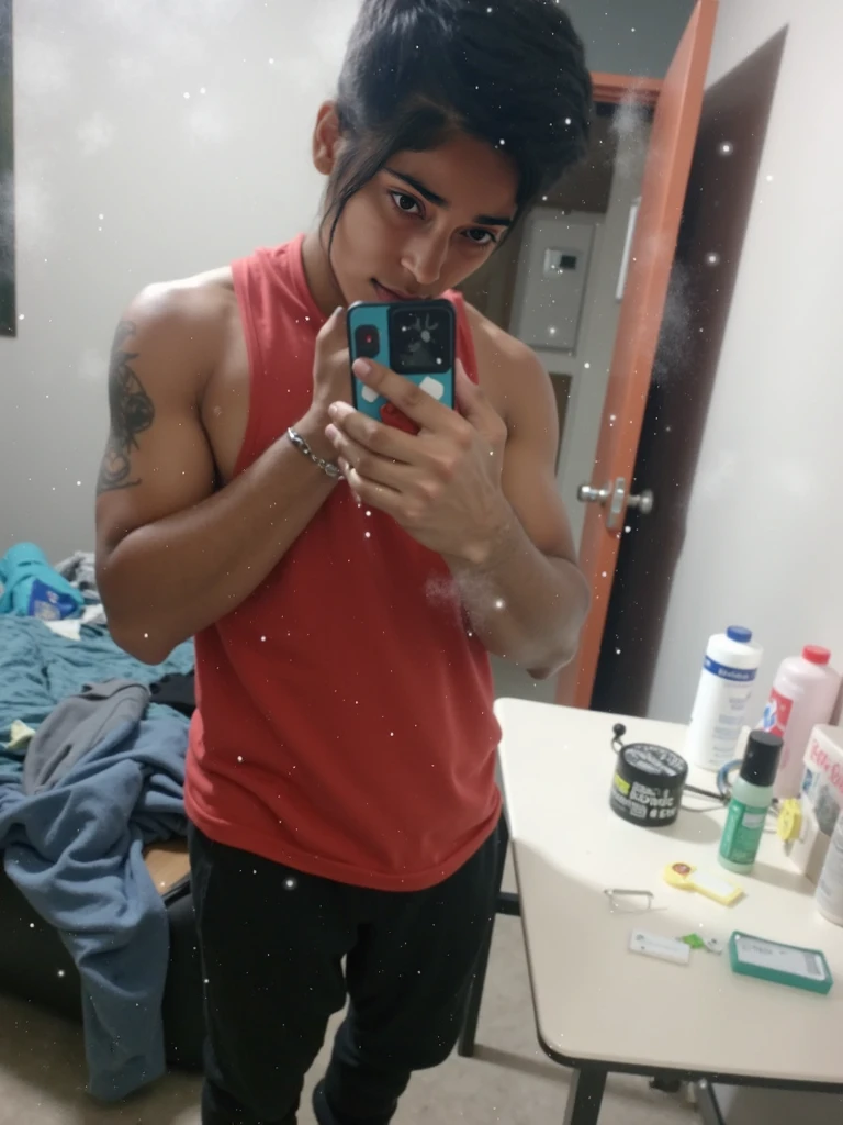 Mirror photo, cyberpunk, chaotic