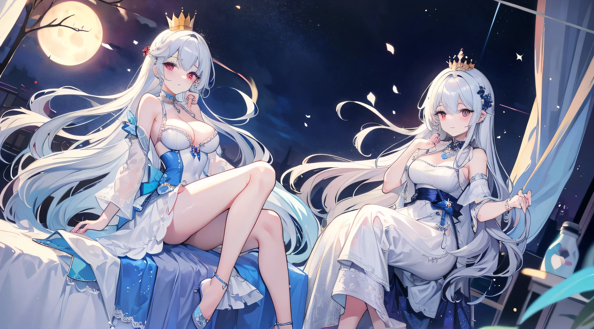 1 woman、Hair that shines like pale aquamarine、Twin-tailed、Sparkling aquamarine eyes、爆乳、Too large breasts、Seductive breasts、Lace dress、Goddess dress、Tiara of the Goddess、goddess god々Feeling、lace cape、aquamarine choker、Castle Room、Long Lace Bale、Ruffles and ribbons、A smile、The upper part of the body、A long walking stick made of aquamarine and crystals、Wings encrusted with aquamarine、A benevolent look、Dazzling brilliance