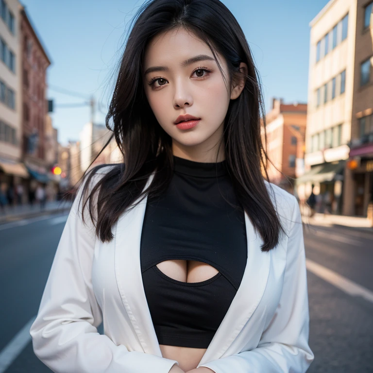 Best Quality Detail:1.2, realisitic, 8K UHD, hight resolution, 1girl in:1.2, The ultra-detailliert, High quality textures, intricate detailes, detaileds, Very detailed CG, High quality shadows, Detail Beautiful delicate face, Detail Beautiful delicate eyes, depth of fields, Ray traching, in her 20s, Pretty Kpop Girl, Korean Urzan Face:1.1, Slender face, ulzzang -6500-v1.1:0.6, pureerosface_v1, gloweyes, teak, Glossy lips, perfectbody, a choker、cleavage of the breast、 Brown hair、poneyTail:1.1, Street, Particle, look at viewr, Photorealsitic:1.4, ultra-detailliert, photos realistic, 4K 8K UHD Full Color RAW Photos, Fuji Film(Medium format:1.2), Hasselblad:1.2, Carl zeiss:1.1, Incredible dynamic range photography(UTIL_Art by Smoose-768:1.1), hight resolution, High pixel count, clear details, crisp image, Natural color reproduction, Noise Reduction, High fidelity, qulity, Software Improvements, Upscaling, Optimized algorithms, Pro-level retouching、((Shibuya, tokyo prefecture))、On the way to shopping、((Fashionable clothes with a very high design))、shirt dress: Oversized Shirt Dresses、Simple and fashionable style