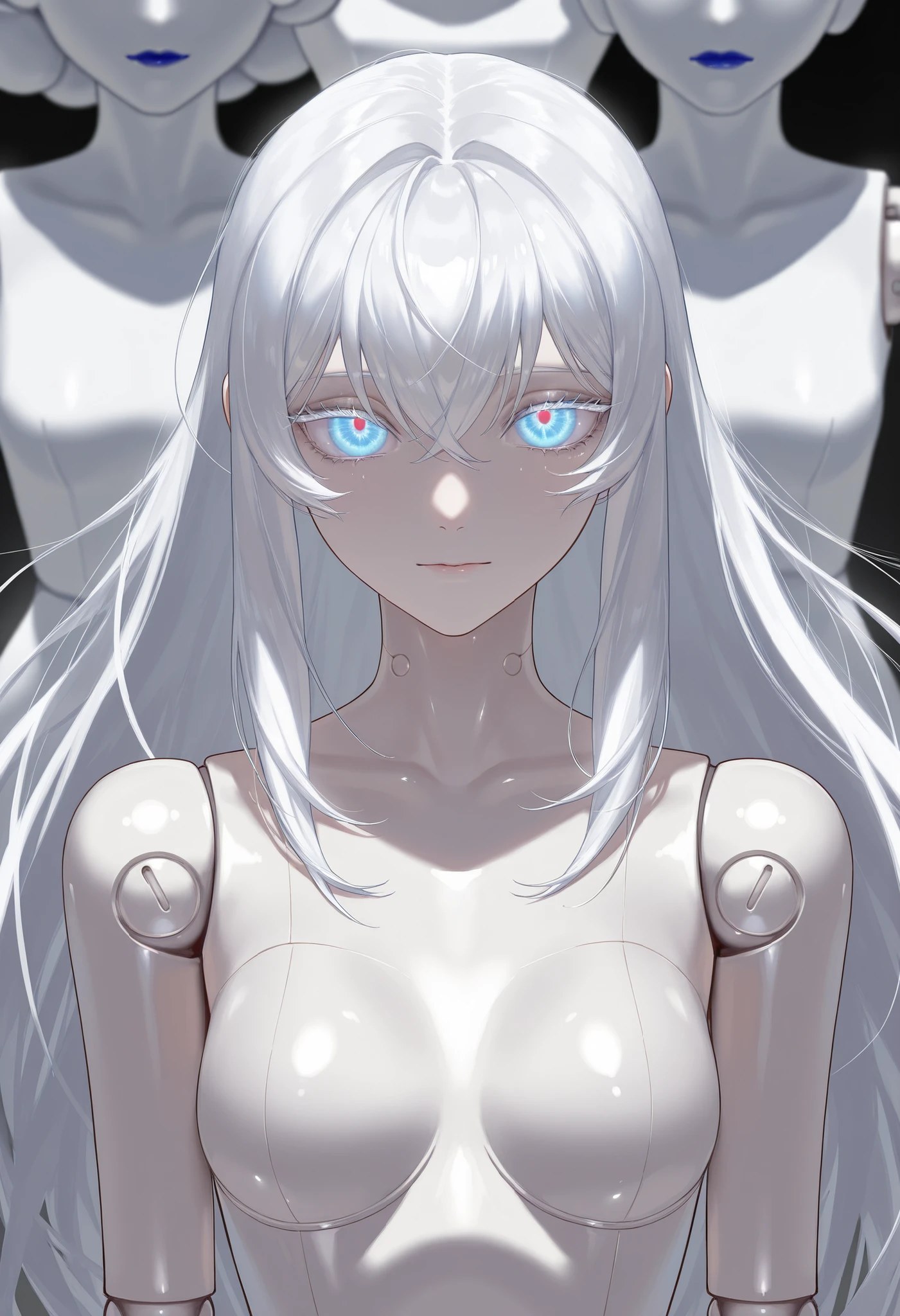 Goddess of the color white, death, life, order. Beautiful and delicious. NSFW. Parts of her skeleton showing where skin should be. Gruesome.