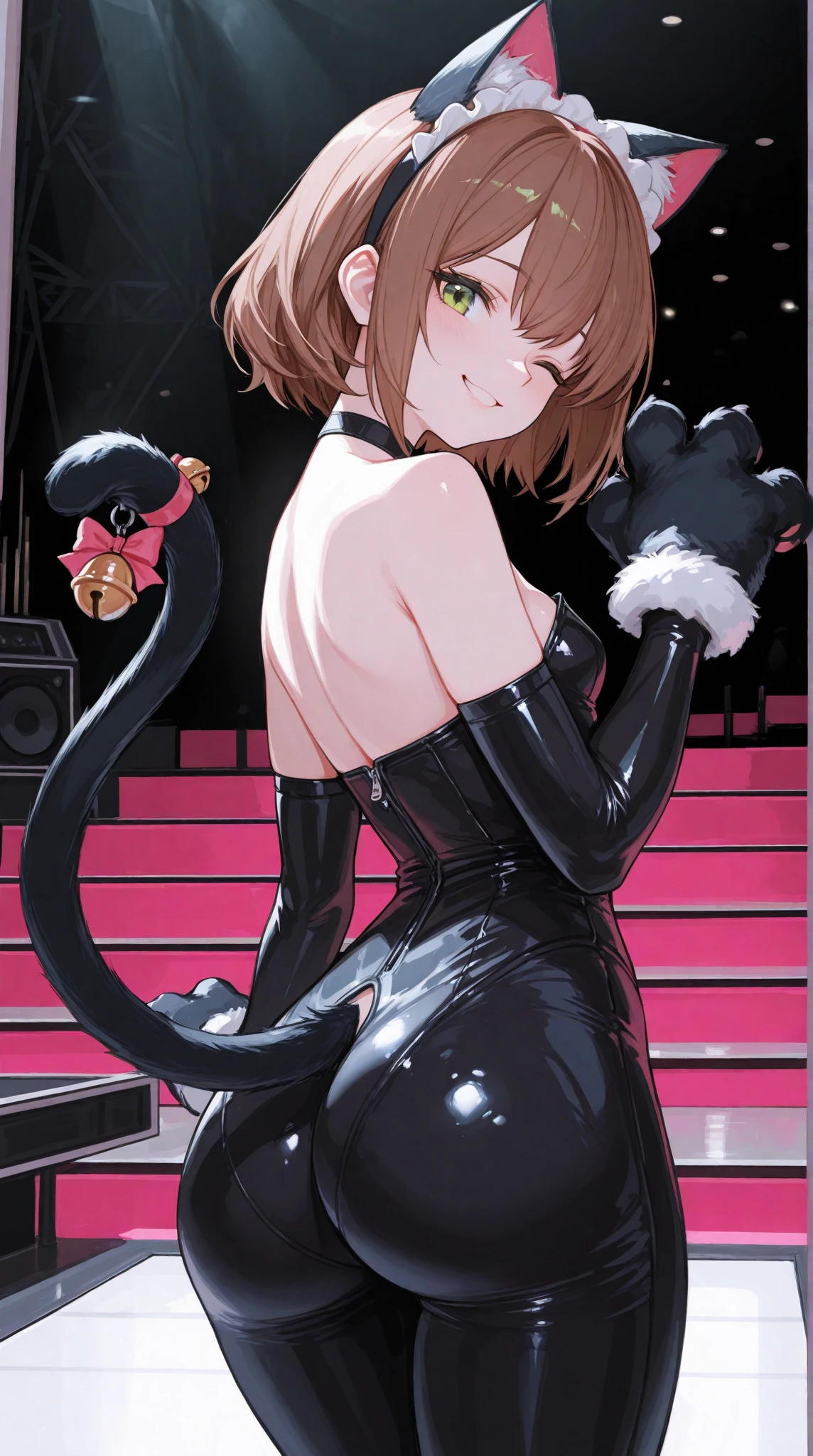 , (nu:1.2), (see-through lingerie:1.3), (pose sexy:1.4), (Corar:1.4), sorridente, sticking out your tongue, ((heart-shaped pupil)), (((erotic posing)), sexy, Saliva,LoliCreate a sexy dominatrix with ass and a super tight black collar with her whip in her hand domineering redhead very cat and very sadistic if I spend time is dominating your pet dog your submissive called this is the dungeon with your sex toys