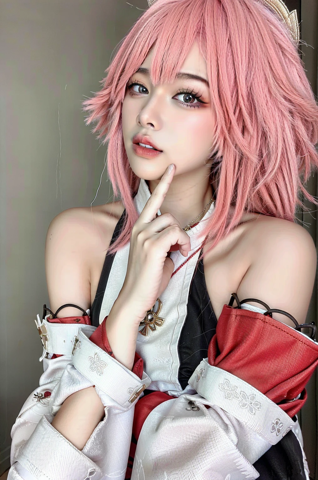 1girl in, animal_Ears, gradient, gradient_Background, Green_Background, up looking_で_viewer, Pink_hair, Solo by JM