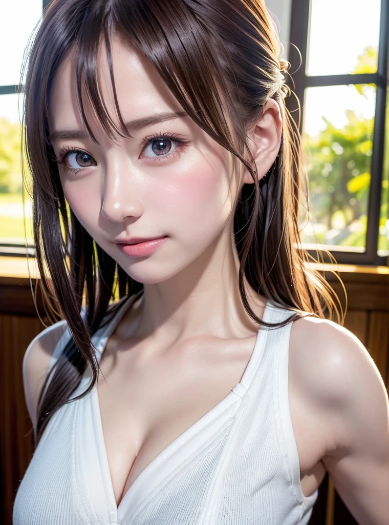 (Best quality, Ultra-detailed, photo-realistic:1.37), hyper HD, High details, Silver-haired woman, NSFW, (medium breast:1.5), Fantastic brown eyes, (smiling broadly), Soft lighting, pink apron, illustration, bangs, Flowing hair, Gentle breeze, Shiny hair, Close-up of black lingerie, mitts, Gradient hair, folded ponytail, blue halo, Glowing eyes, Wide eyes, drunk, Anime style, shadowing, backlit lighting, macro photograph, Close-up, first-person perspective, head out of frame, balcony