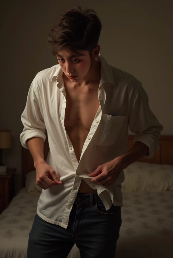 A young man sniffing Calvin Klein boxers