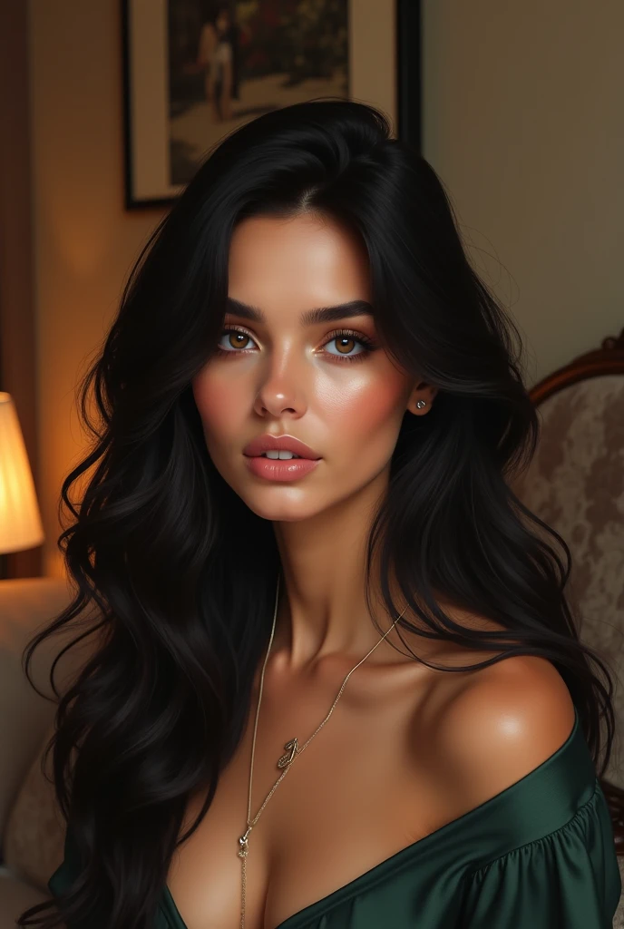 [whole body shot] proffesional, (4 k image:1.1), (sharp focus:1.3), very detailled, don (tight shirt:1.2), beautifull detailed face, glare eyes, long and light hair, (attractive young woman:1.3), (seducer:1.1), (blushful:1.1), Pear body shape, perfect hands, natural breasts, Broad Hips. --Sexy body --Prominent bare breasts --Details, whole body, a lot of femininity, enticing, dazzling, sultry posing, muse, --Unreal Engine 5. [Unclothed]. 