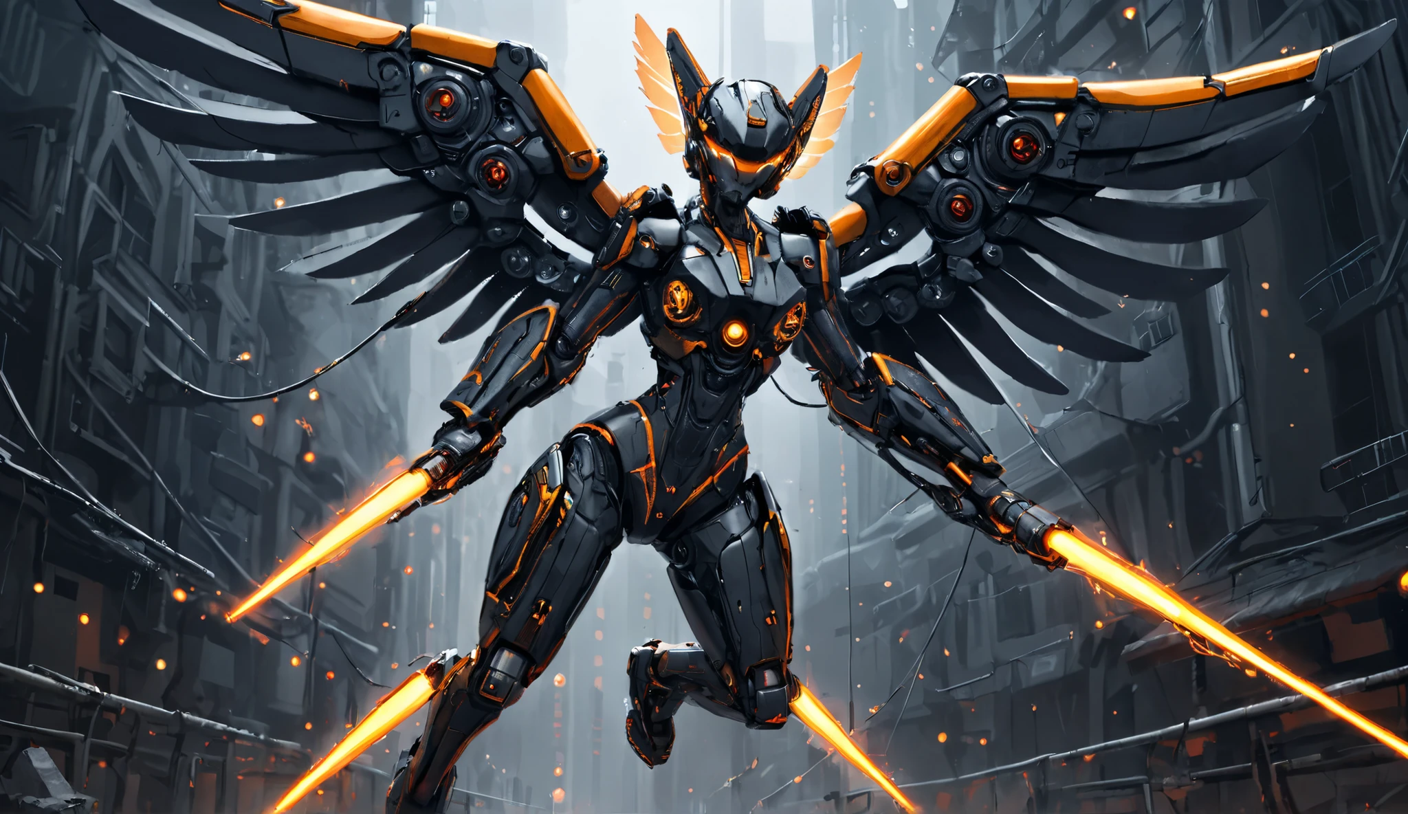 Anime drawn image, intricate, detailed, ornate, fantasy, machinery, neon, cyborg, mechanical parts, mechanical limbs, mechanical wings, cybernetic augmentations, probes, cables, wires, suspended in the air