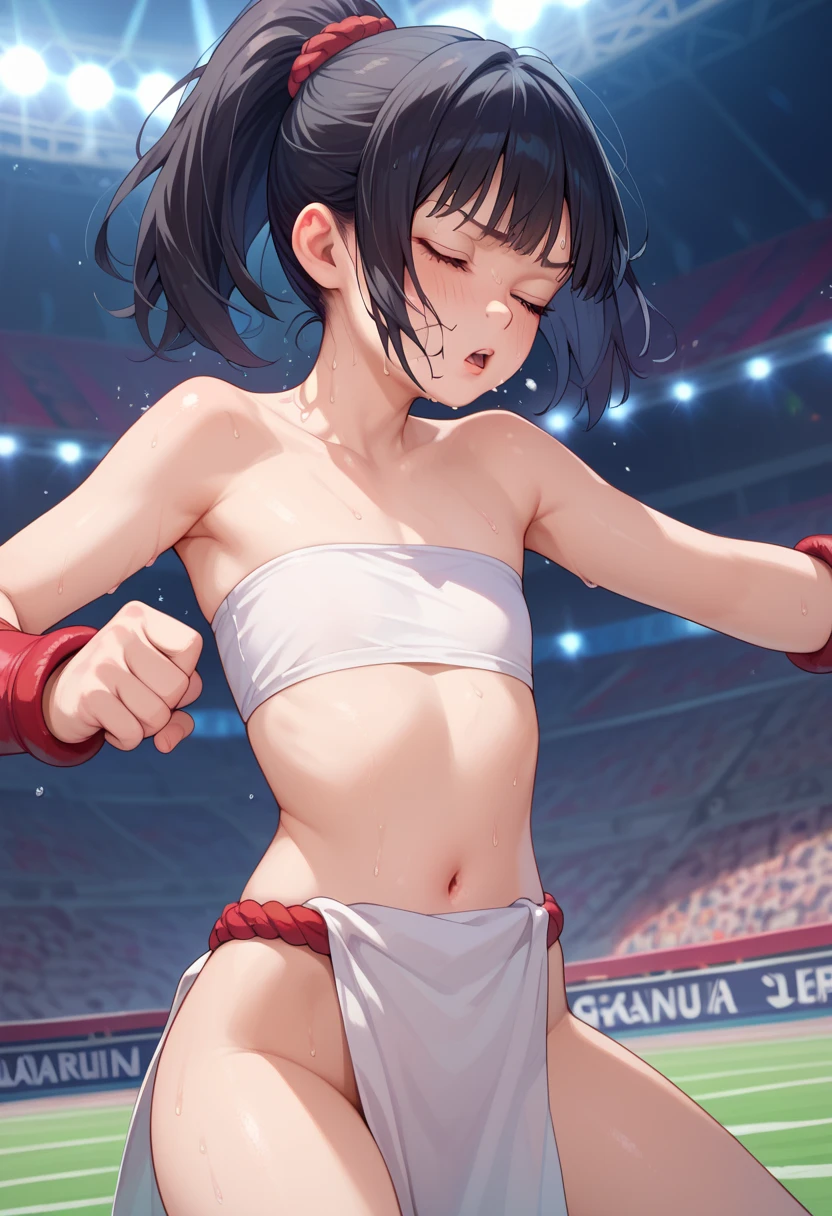 masterpiece, best quality,anime style, 1 girl,(((slender body))), (((small breast))),(((tennis uniform))),(((red tentacles bound the girl))), ((((restrained, arms behind back)))),((((cum)))), (beautiful face), (((short hair))), (((straight hair))), ((((brown hair)))),detailed beautiful skin, (perfect hands, perfect anatomy)