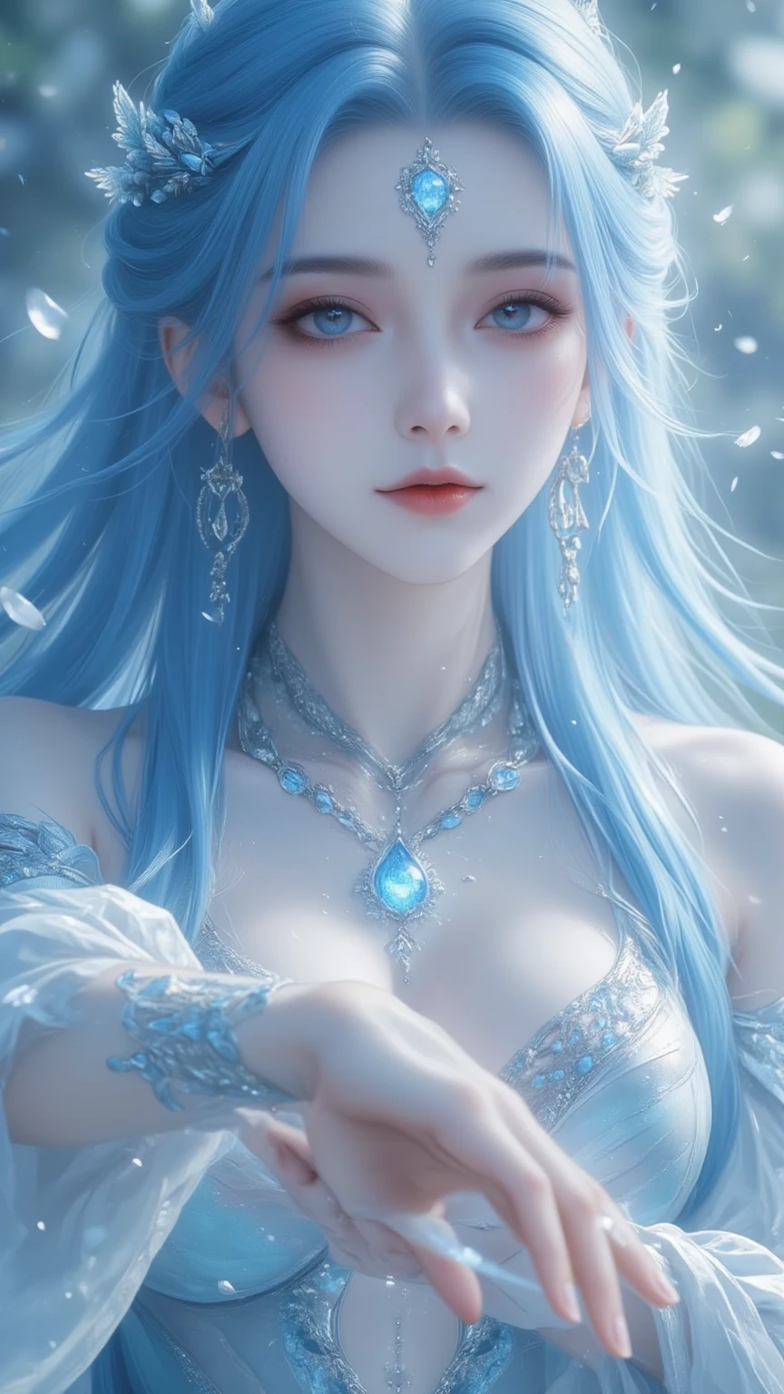 Electric goddess of mermaid digital painting, highly-detailed symmetric perfectly female body cinematic water and ocean color palette, under water, wearing white minimal hanfu Underwater, big lotus in white, delicate facial details, spotlight,perfect composition, hyperrealistic, super detailed, 8k, high quality, sharp focus,intricate details, highly detailed, dynamic lighting, detailed and intricate environment,