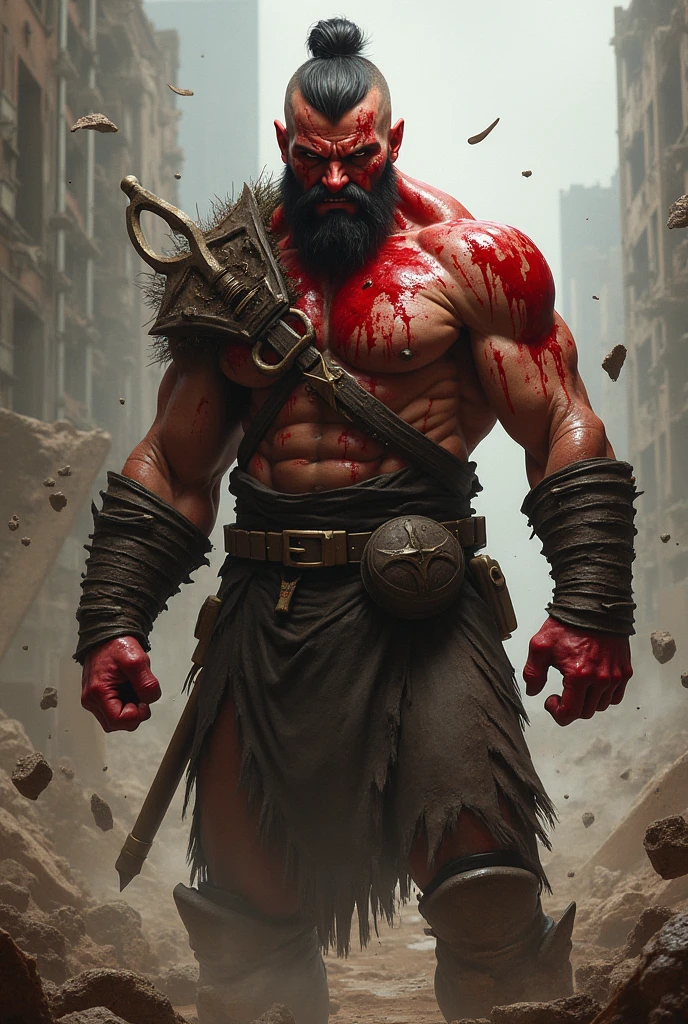 A hero covered in blood with no clothes