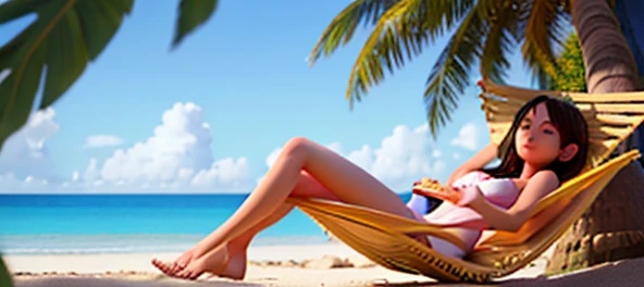A woman lies on a beach chair, wrapped in a blanket and smiling at the camera. She has glasses on her face and is wearing a white blouse. sunbathing on the beach, relaxing on the beach, beach photo, lying on the sand, over the shoulder view, above - shoulder photo, half body close-up photo, over the shoulder photo, on a beach, belly button showing. The background features other sun loungers under a cloudy sky. colorful umbrellas, blue chairs and the ocean.
