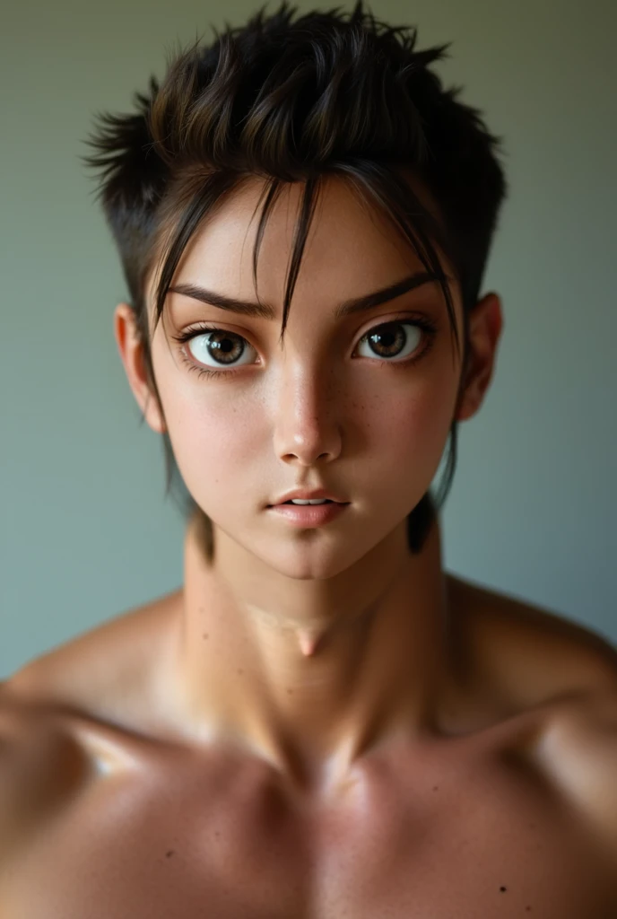 The outline of the pubic area is clear,Spread your legs,Huge Ass,Huge breasts,See-through, transparent clothing。((masterpiece:2.0, best quality)), ((ultra high res)), (photo realistic:1.4), 8K, absurdres, detailed shadow, (sharp focus:1.4), (super detailed skin:1.4), very cute,japanese, (extremely detailed eyes:1.4), (extremely beautiful eyes:1.4), (flat nose:1.0), (extremely detailed lips:1.4), (extremely beautiful and fresh lips:1.4), (round face:1.4), (baby face:1.0),BREAK, curvy style, supermodel, large breasts, (huge nipple:0.4),
BREAK, (photo studio:1.4), (portrait:1.4), (from below:1.4), (spotlight:1.4), (high brightness:1.4), (looking down:1.4),
BREAK, (pixie cut:1.4), natural makeup, (arms down:1.4), (shiny skin:1.4), (oily skin:1.4), BREAK, nsfw, (Nude:1.4), (spread legs:1.4)