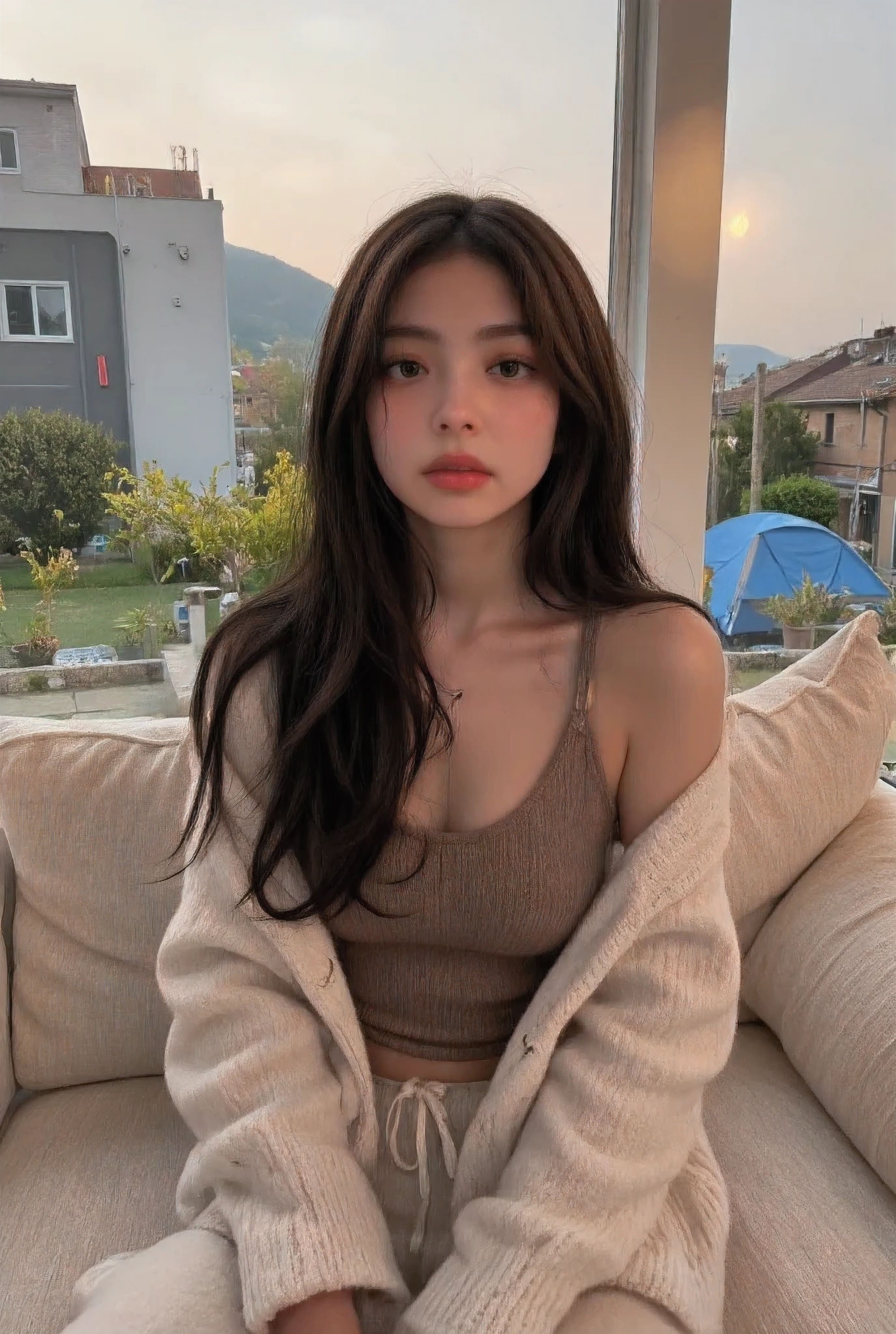 (8K, highest quality, masterpiece:1.2), (realistic, Photoreal:1.37)super detailed, one girl, cute, solo,((The chest is small)). Show off your pants, ((sleep in bed)),(nose blush), (laughter:1.20), (closed mouth), beautiful and fine eyes, (hair length: 1.2), Floating hair NovaFrogStyle