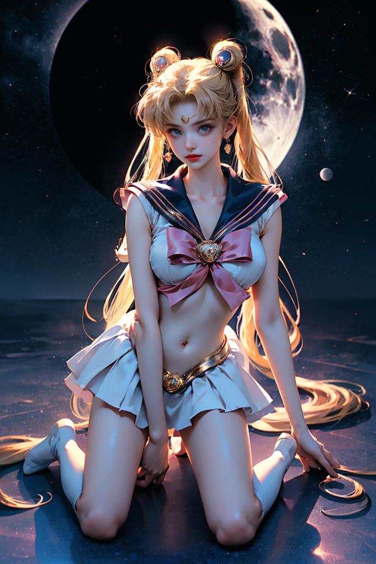 ((masterpiece, highest quality, Highest image quality, High resolution, photorealistic, Raw photo, 8K)), ((Extremely detailed CG unified 8k wallpaper)), (huge stunning goddess shot, very hot and sexy, jaw-dropping beauty, perfect proportions, beautiful body, slim body beauty:1.4), Woman taking pictures in sailor suit, sailor moon, sailor moon style, sailor moon. Beautiful, Inspired Sailor Moon, Sailor Moon, official art, Sailor Moon aesthetic, official anime artwork, magical girl anime magical girl, anime princess, magical girl style, high quality artwork, magical girl kneeling before giant crescent moon, one hand on waist, 