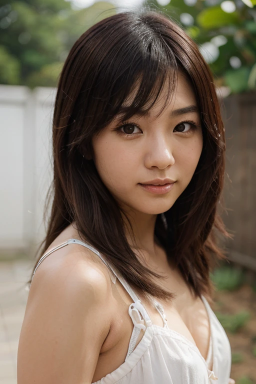 looking at viewer, Full body , standing, from front view, on road, Japanese Girls ,(20-year-old),(Detailed face, Beautiful Eyes, bangs ,Light brown straight hair, Faint lips), (Middle chest, Slender Hoist, Middle Hip, Little public hair) ,White Tank top, blue denim hot-pant, shoes, , on road, Tokyo city, (masterpiece, highest quality, High resolution, Photo realistic, sharp, RAW Photos, 8k wallpaper, perfection, Professional Lighting, Very detailed)