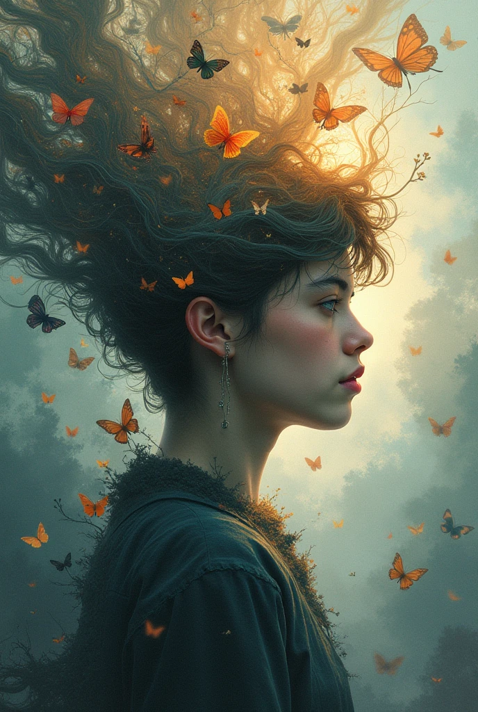 Derecha ,coquelicot, beautiful woman, sorrowful expression, faded elegance, poignant atmosphere, lost beauty, melancholic aura, hauntingly captivating, timeless grief, stark contrast, delicate decay,line art,backlighting,wind,backlighting,stardust,(wind:1.2),knight,orange blood, fire y mariposas 