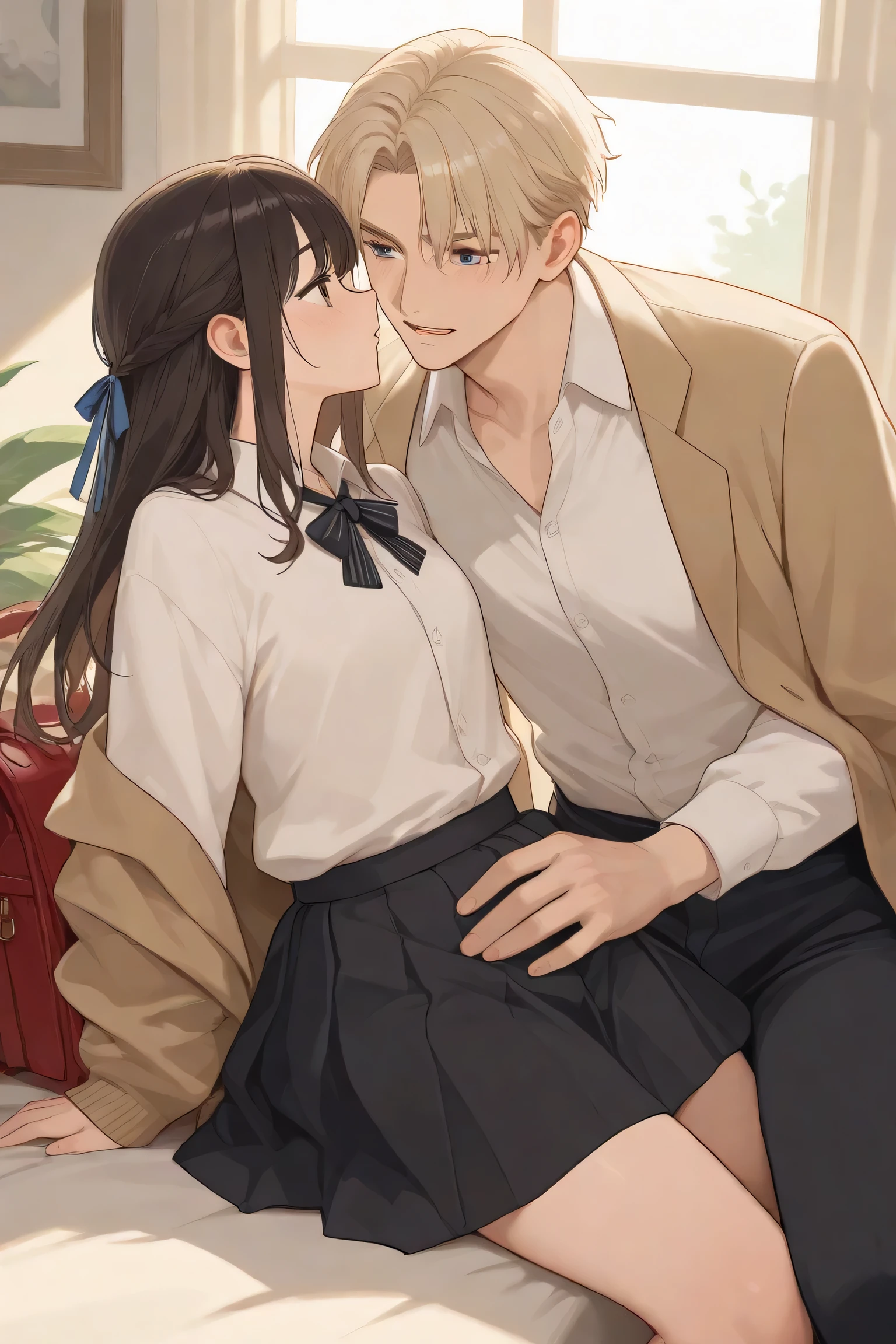 Young handsome and tall man and young lady dating and in different place