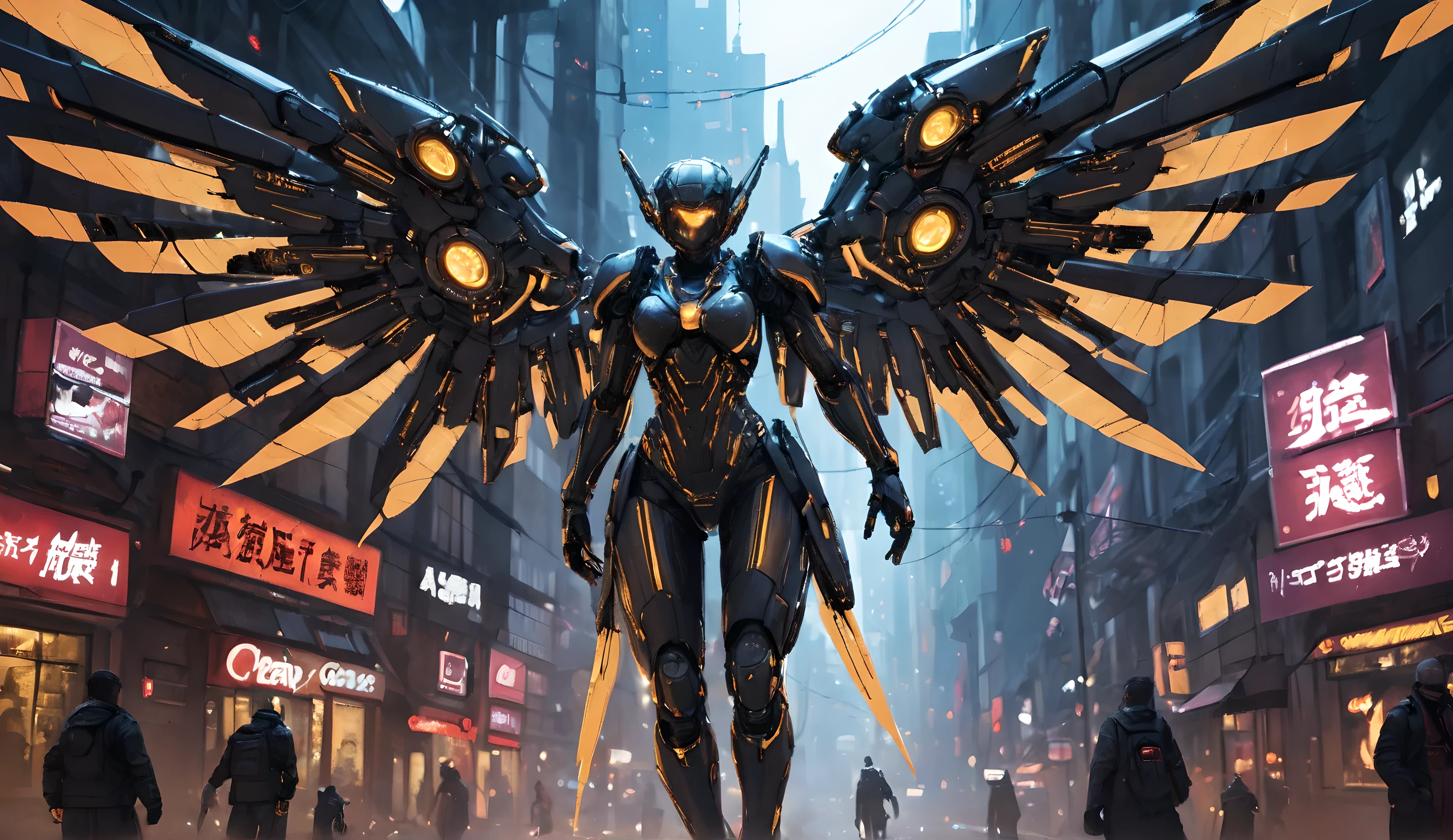 Anime drawn image, intricate, detailed, ornate, fantasy, machinery, neon, cyborg, mechanical parts, mechanical limbs, mechanical wings, cybernetic augmentations, probes, cables, wires, suspended in the air, ray tracing, 16k, UHD, cinematic, masterpiece, award winning