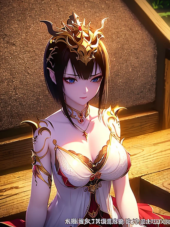 a close up of a woman in a bikini top with a crown on her head, video game cutscene, dynasty warriors, cutscene footage, inspired by Li Mei-shu, yun ling, full body xianxia, full body wuxia, video game screenshot, inspired by Pu Hua, wearing kimono armor, a beautiful fantasy empress, inspired by Li Kan
