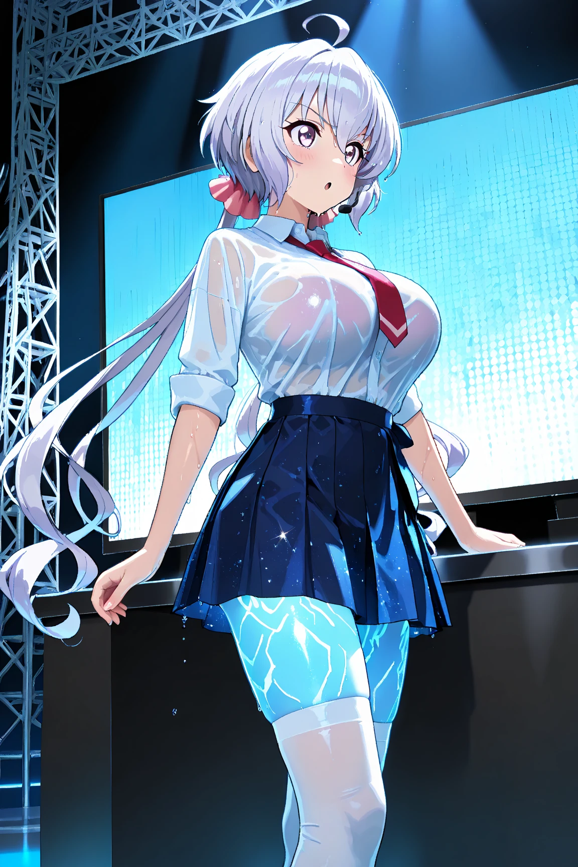 illustratio、(top-quality)、(((masterpiece)))、(Hi-Res)、Original、(1womanl)、A sexy、Thick、Big body、silber hair,bathrobe,miniskirt,(sparklers),
