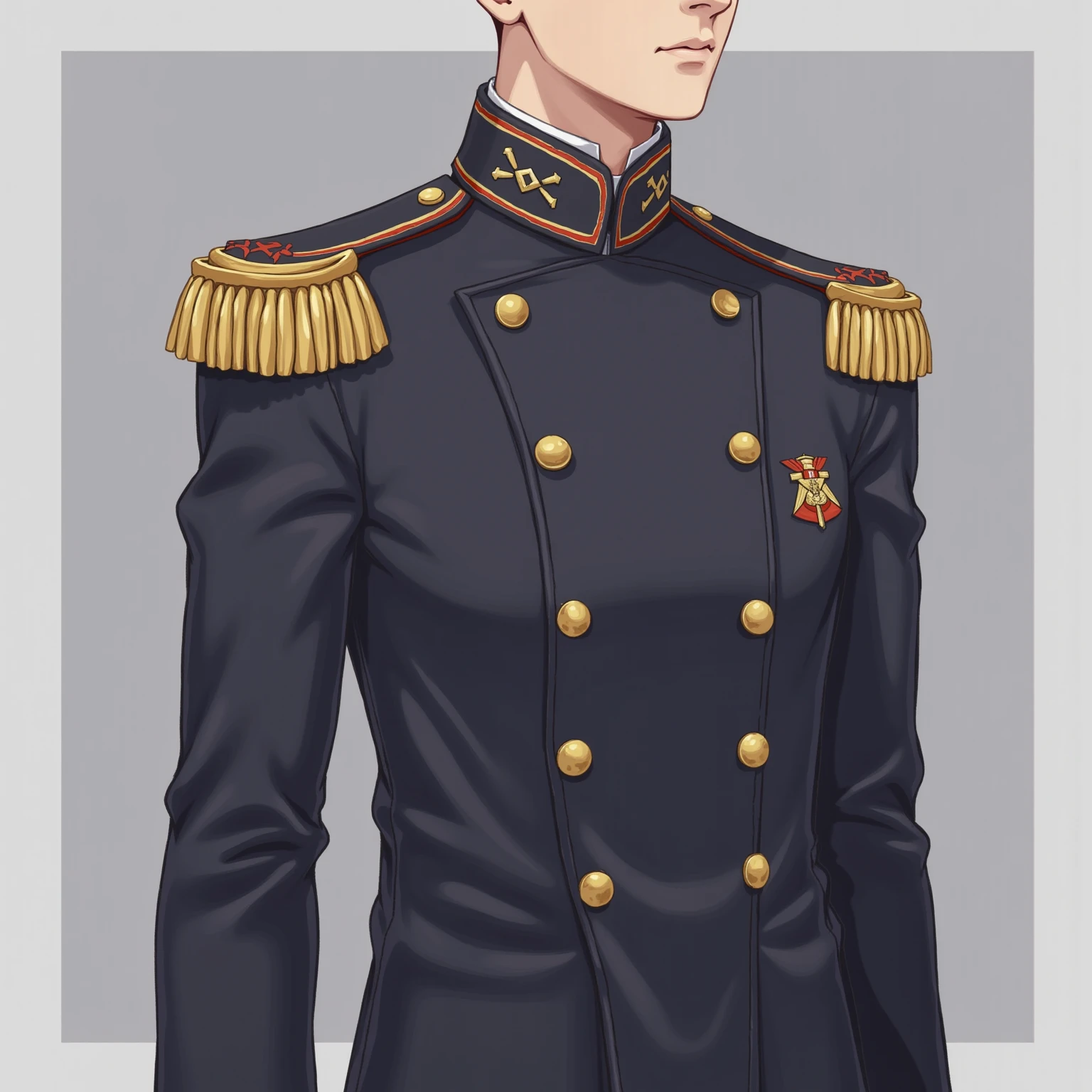 （Very detailed 8k wallpapers），iintricate，high detal，tmasterpiece，Black military uniform，red pupils，Tall，with broad shoulders，Thin waist，Short black hair three or seven points，Angular chin，Bust photo
