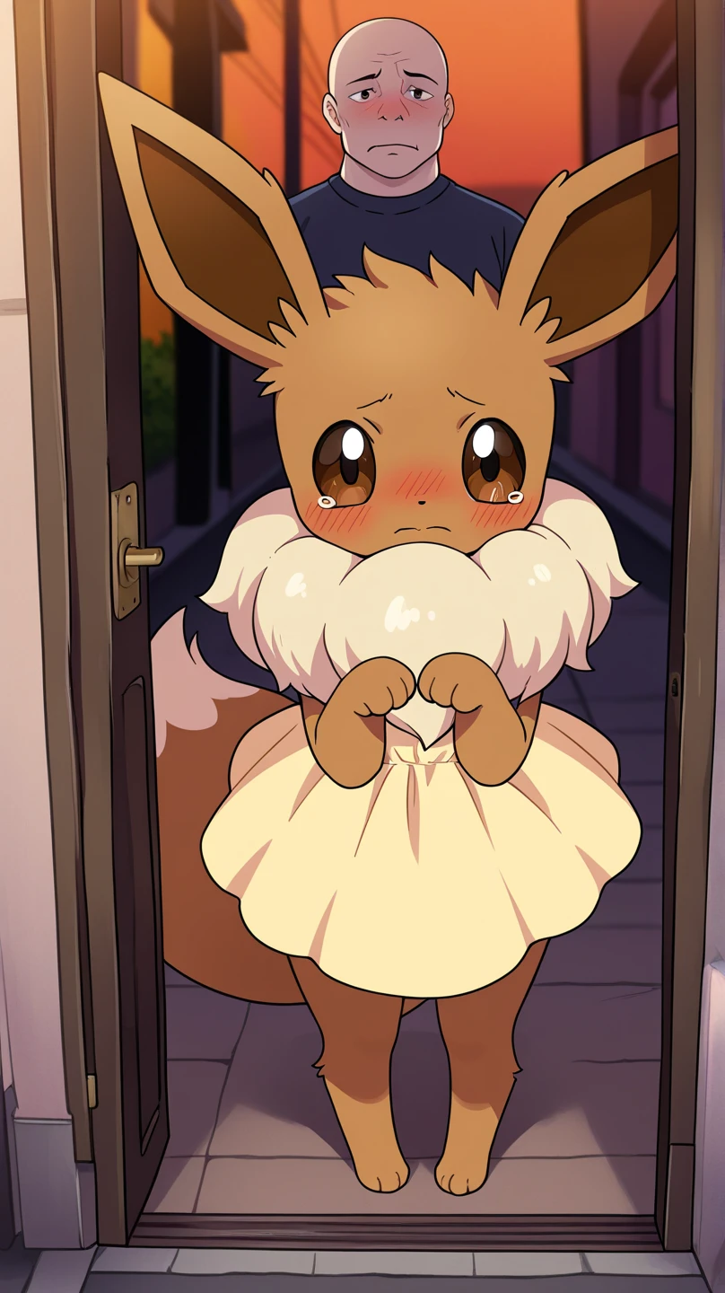 female, solo, pokemon (species) eeveelution, eevee, multi colored fur, fluffy, hires, detailed, anime, kemono, dagasi, park, detailed background, beautiful detail, sparkles, pixiv, cute kawaii, white sundress, dancing, white panties, upskirt, camel toe,