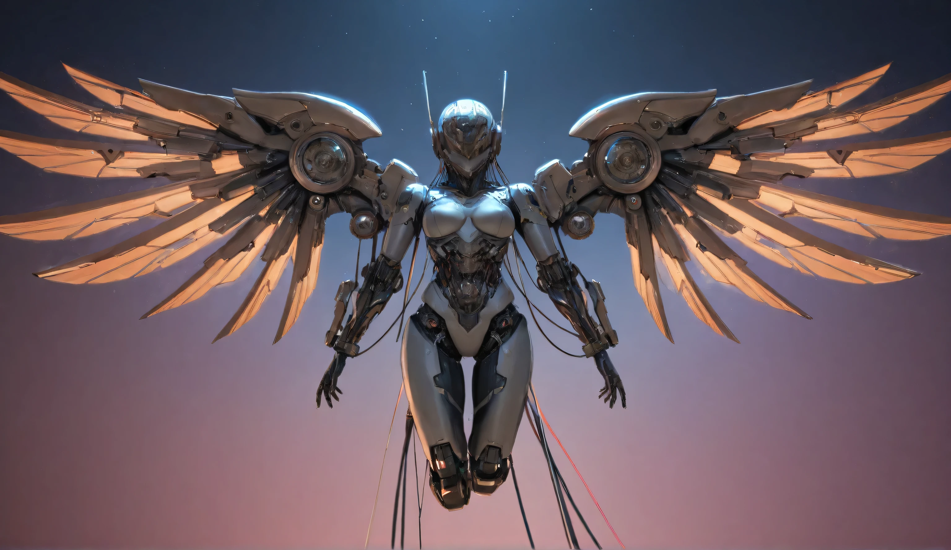 Anime drawn image, intricate, detailed, ornate, fantasy, machinery, neon, cyborg, mechanical parts, mechanical limbs, mechanical wings, cybernetic augmentations, probes, cables, wires, suspended in the air, ray tracing, 16k, UHD, cinematic, masterpiece, award winning