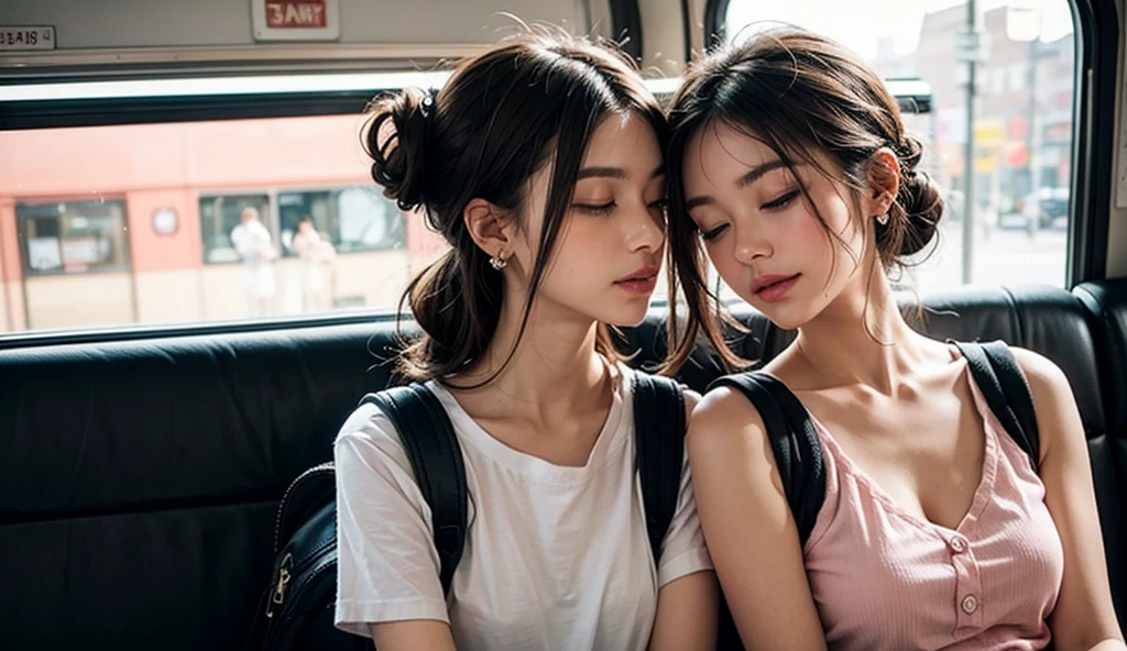 (((hyper realistic photo))) (((textile shading))) (((Best Quality))) (((masterpiece))) photorealistic close up macro face shoot of 2 japanese girl lip kissing, facial detail pore ((dread lock hair, tanning skin)) blue eyes (((skate girl, white ripped tshirt, flannel tartan))), ((hold each other)) fancy piercing jewelry, holding a skateboard with striking artworks, stylishly posing in graffiti-covered wall, sidewalk tokyo neon light, shoot with hasselblad, medium format, 16K