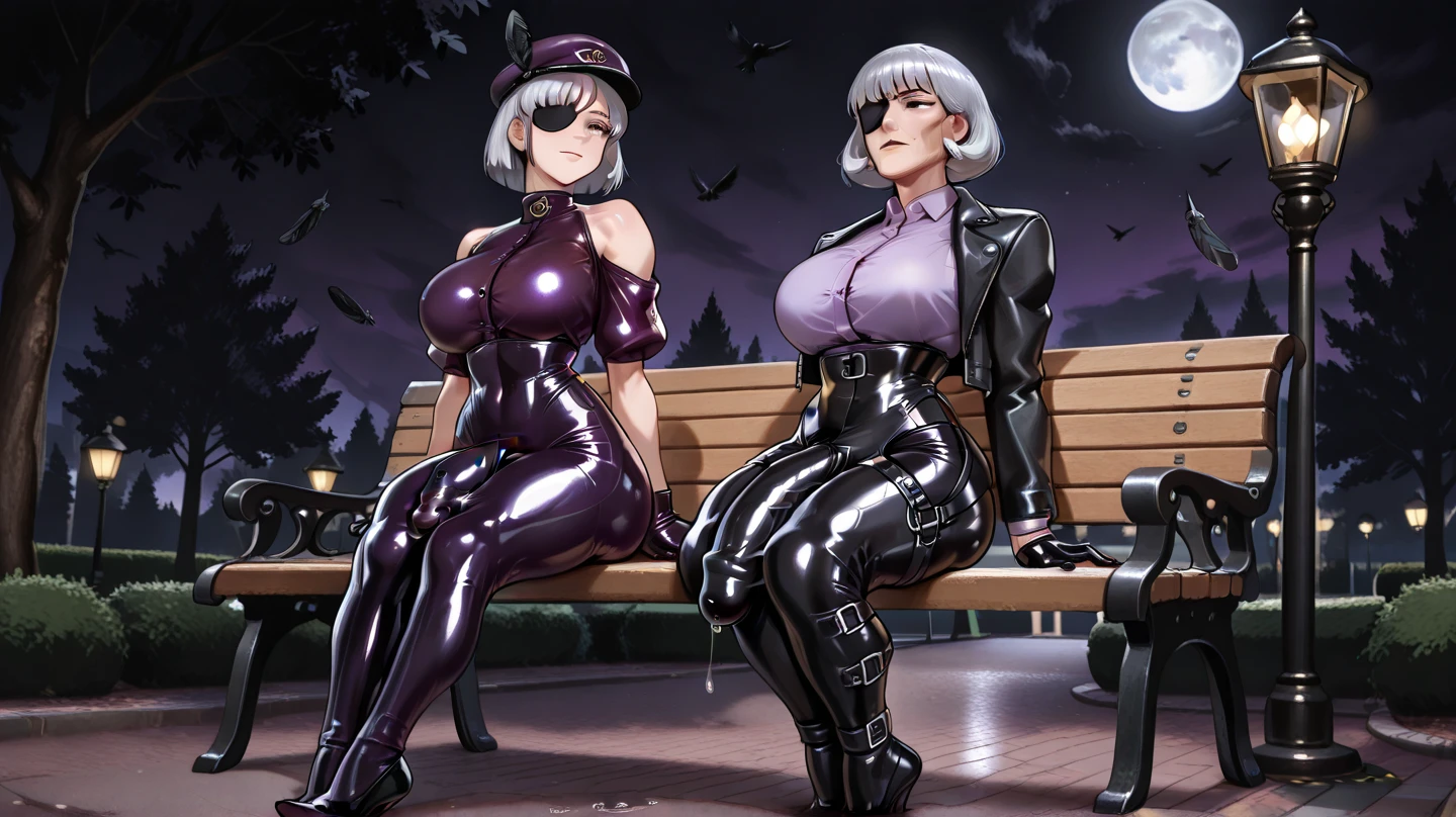 (Beautiful girl.Beautiful white skin.A very muscular, thin body.Well-defined, beautiful six-pack abs.Sharp eyes.White Hair.Boyish short hair with a center part.I can see your forehead.Beautiful blue eyes.Deep red, intense eye makeup.Dark lipstick.Narrow waist.Very large breasts.Very large breastsの谷間.Beautiful light pink areola.Skin is radiant).(Black leather jacket.Black leather bra with metal accents.Black leather panties.Black long boots with lots of belts.There are lots of piercings.stockings.Uniform cap).(1 Beautiful Girl.Midnight Ruins.Back Alley.Leaning back.Hands in pockets.Her hair is blowing in the wind..Smiling thinly.The eyes are narrowed)Perfect Face.Accurate human body.Accurate five fingers.High resolution.It's dynamic.Whole body image