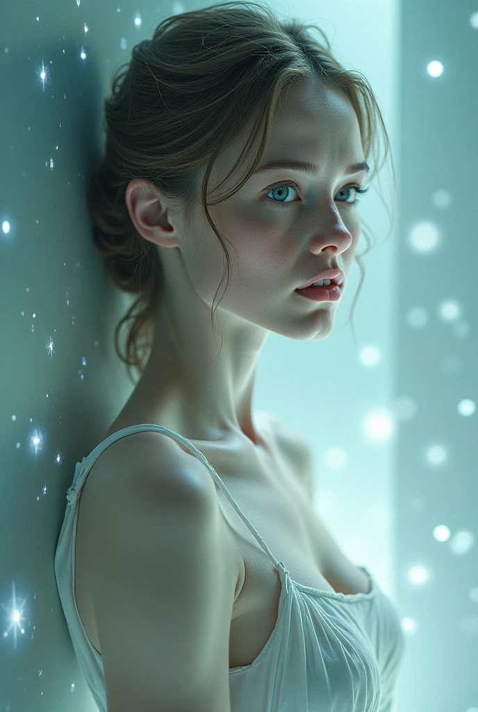 editorial photography,super detailed background,Super realistic,double exposure,depth of field,beauty super slender skinny female vides,soft focus tone,narrative scene,american tv drama FRINGE Olivia Dunhum,