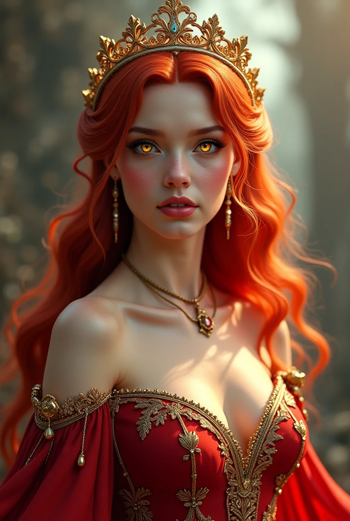 woman with iridescent crimson hair, beautiful highly detailed face, complementary lighting, backlit, eyeshadow, divine, dramatic lighting, landscape background, beautiful painting by artgerm and greg rutkowski and raymond swanland,
