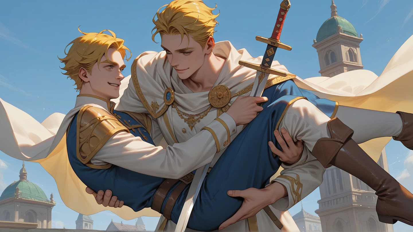 (1 Adult male),Hector Fey,A high resolution, Sharp focus, Pixiv masterpiece, ((Complicated details)), highly detailed, natsuki_subaru, 1 man,Lying in the mud, Lazy,full bodyesbian, blue color eyes(eyes glowing), Short yellow hair,Cloak,armour,Shoulder armor,perspire,rain,Drenched,Sweaty crotch,look from down
