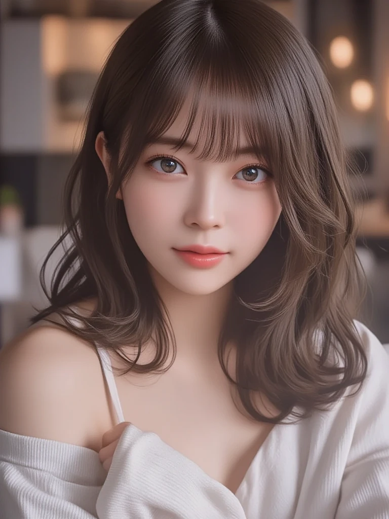 masterpiece, top-quality, 8K, absurderes, (The upper part of the body:1.4), whiteshirt, beautiful a girl, Clean face, looking at the viewers, A smile, A hyper-realistic, hight resolution, Pictures, foco nítido, nffsw, face lights, Dynamic lighting, Movie Lighting, Professional Shadows, beautiful cityscape background, highestdetailed, ighly detailed, ultra-detailliert, finely detail, authentic skin, Delicate facial features, Detailed face and eyes, Sharp pupils、Realistic pupils