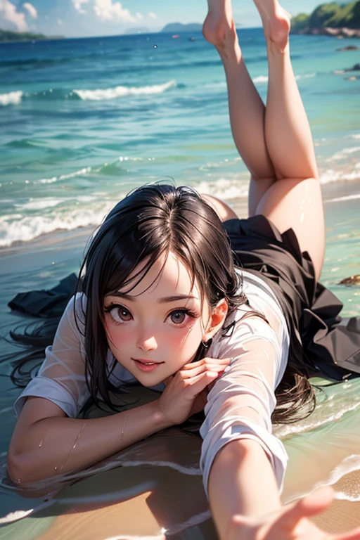 Ultra short sailor suit, (naked:1.1), roadside, Crouched View,Expose the inside of your legs,Spread your legs,White panties