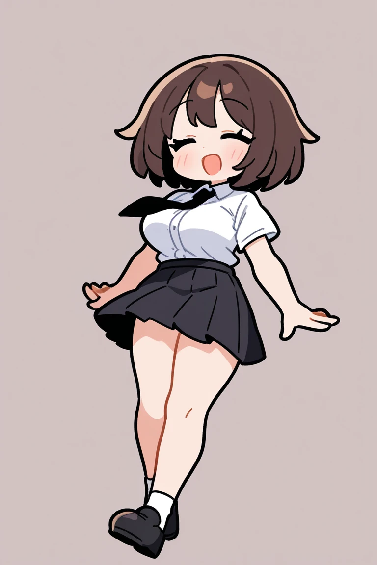 A drawing of a girl, nude, pussy, , tits, smol, full body sprite, standing, fragile looking figure, simple lineart, cute character, very flat shading, soft outline, cute, purple eyes, brown messy hair