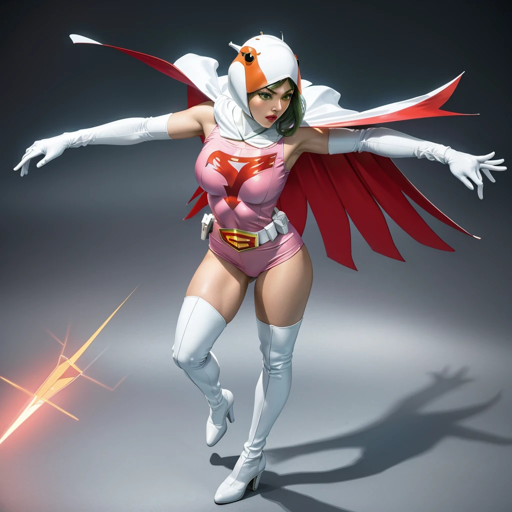 Anime girl with angel wings and a pink bodysuit posing, Abnormally enlarged hips, (((gigantic breast))), super wide angel, biomechanical , Boob proportions, chic, Bubble Gum Body, Shiny skin, Highly detailed body, Cute sexy ass, latex BODY suit, Pink Hair, Heart-shaped earrings, A-line bob cut hair, Heart hands, blue eyes, Blue glowing eyes, Circle of angels overhead, torogao, tongue out, saliva, blush, giggling