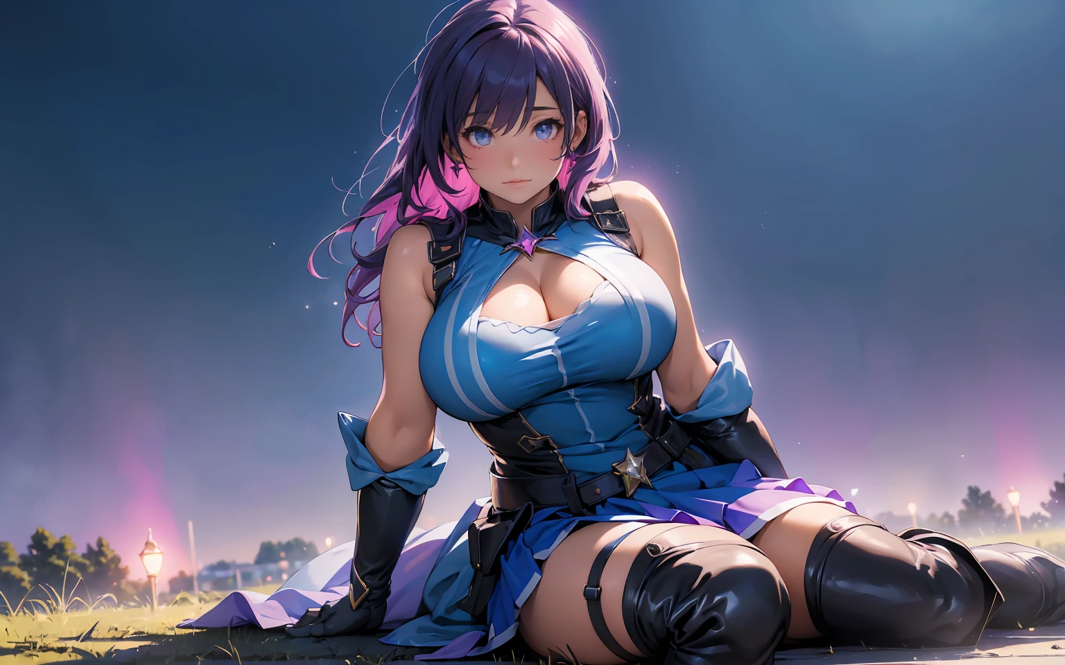 Anime girl sitting on the ground with very large breasts, small curvaceous loli, granblue fantasy, Marin Kitagawa fanart, Artoria Pendragon, marisa kirisame, Kushatt Krenz Key Art Women, holding a pudica pose, seductive anime girls, render of april, thicc, eechi, Ayaka Genshin impact, fluffy chest