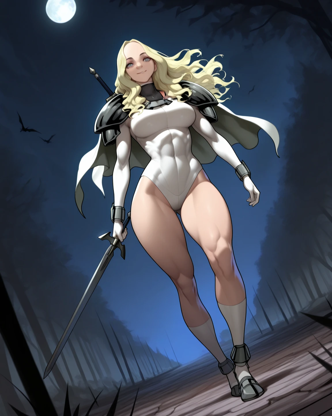 a ninja, handsome face, serious face, long blonde hair, green eyes, perfect body, fit body, abdomen, large breasts, muscular, wearing a ninja outfit, black cape, black hood, Character A2 Nier automata